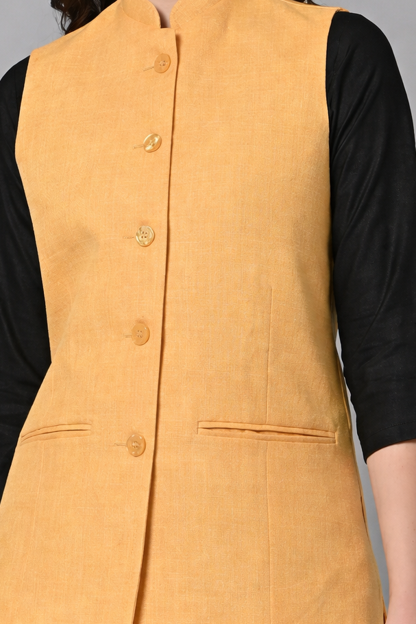 mustard yellow jacket collar close-up
