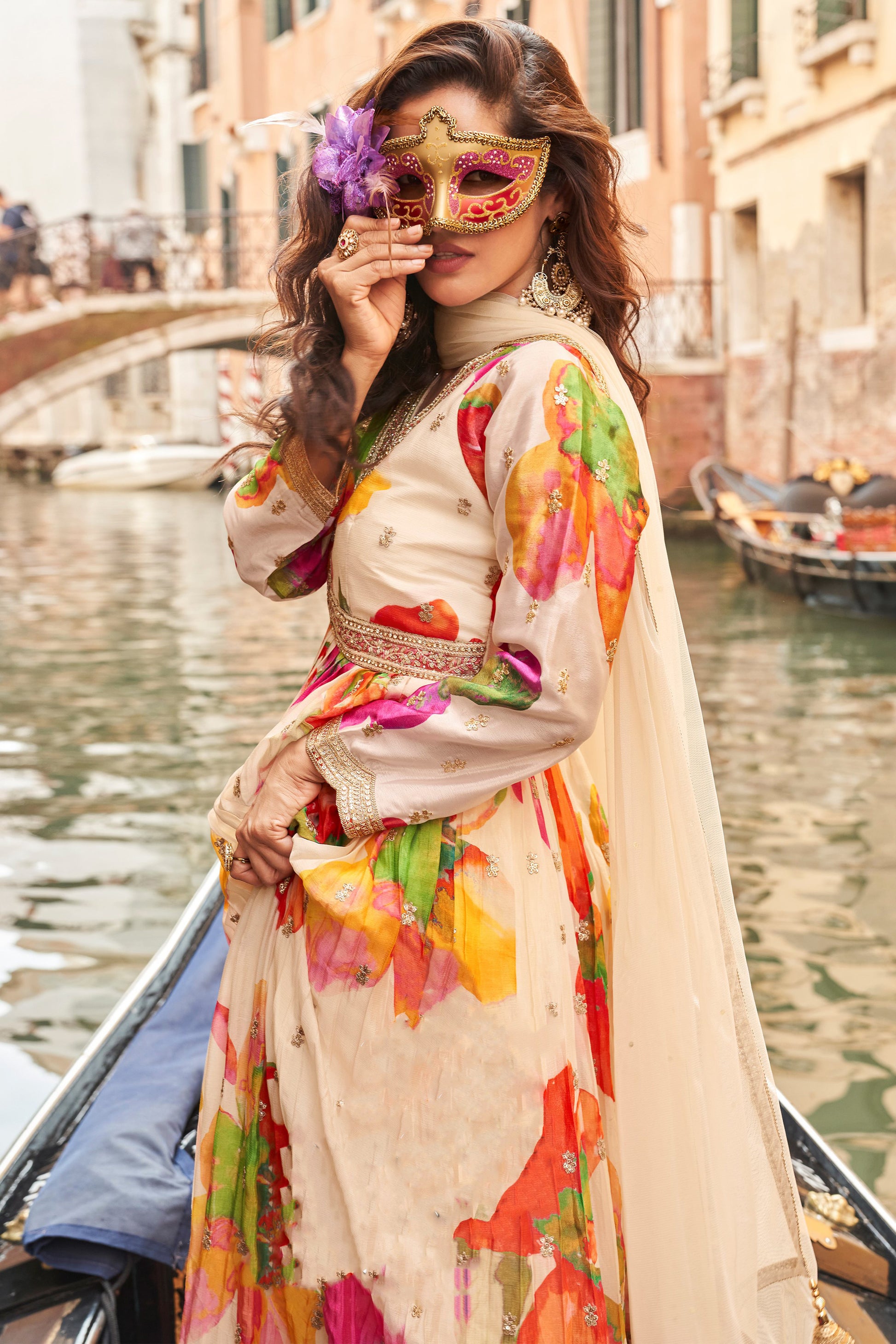 Printed anarkali gown with soft movement