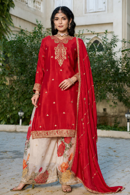 Red Palazzo Suit full silhouette fashion presentation