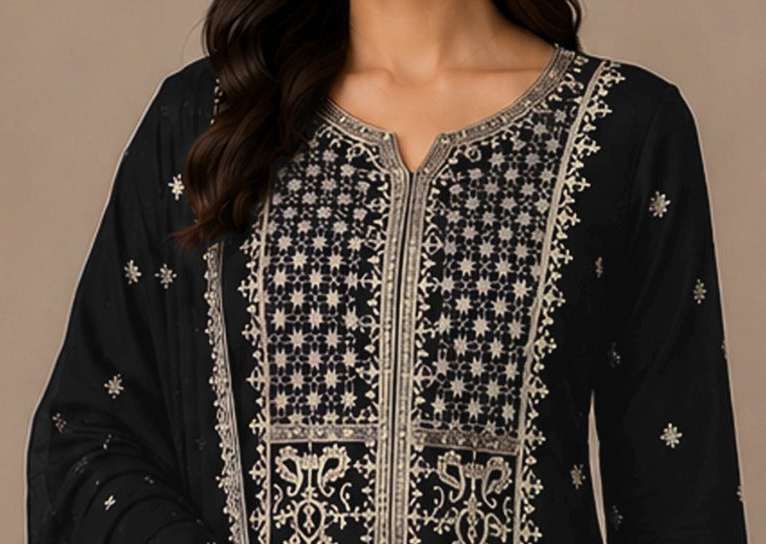 Full-length festive palazzo styling for a Navratri event