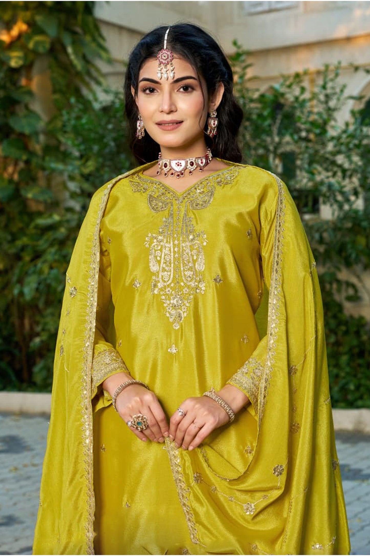 Designer festive palazzo set with sequence finish

