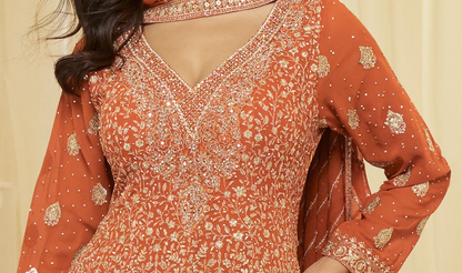 Close-up of seroski zarkan embroidery on kameez neckline