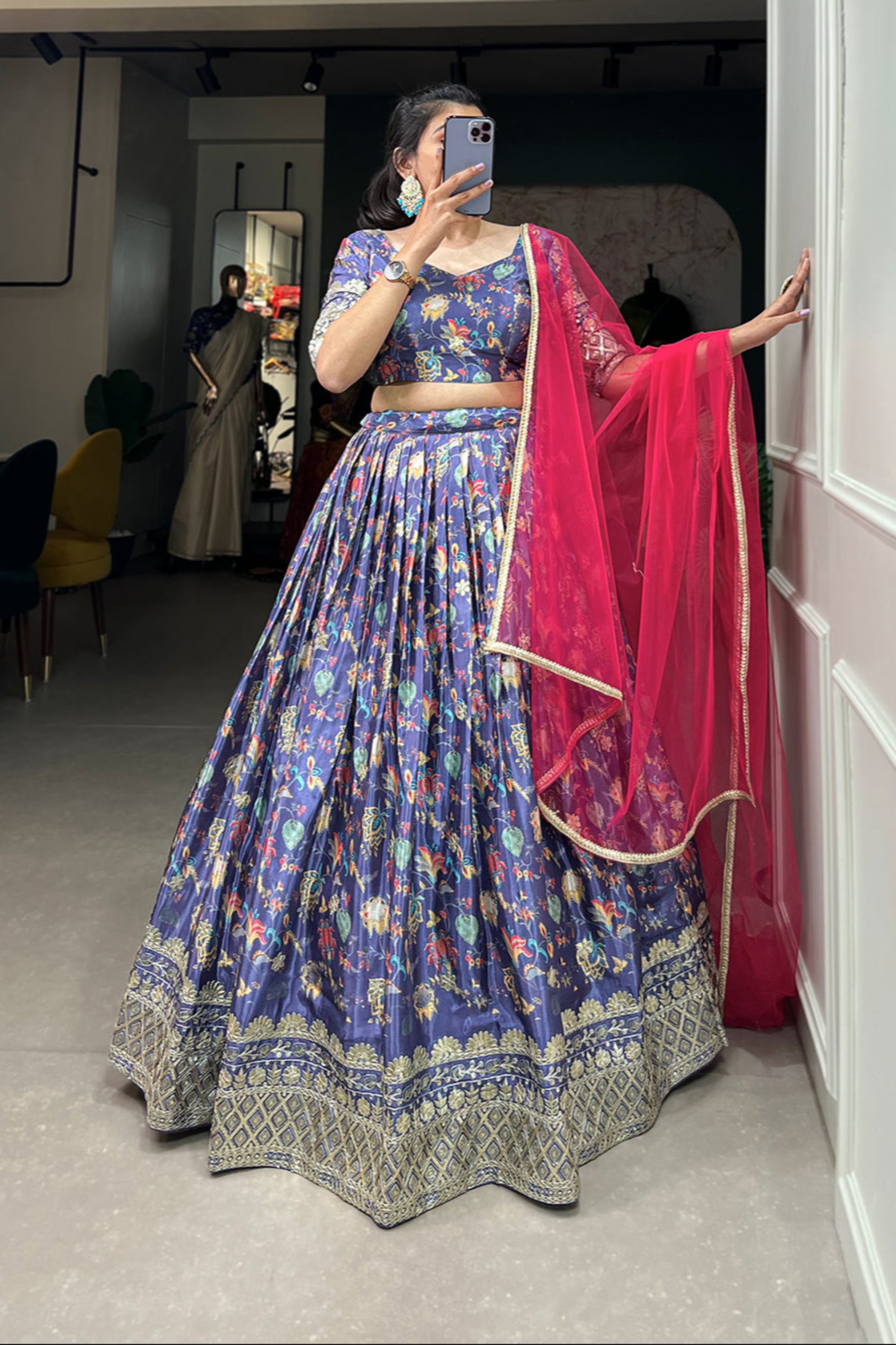 lehenga flare movement in chinon fabric