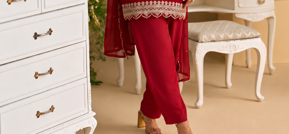 Dark Red Salwar Kameez ready to wear celebration outfit