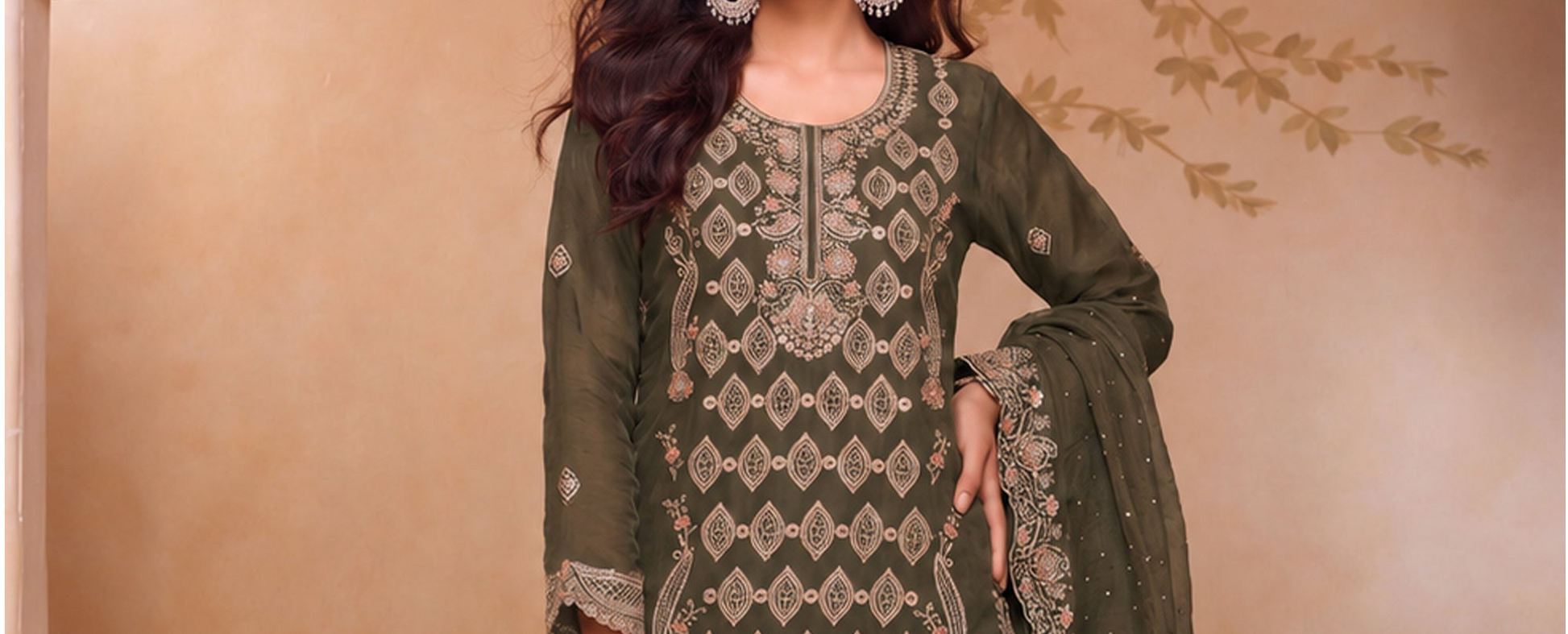 Close detail of Diamond Zarkan Work on silk Palazzo