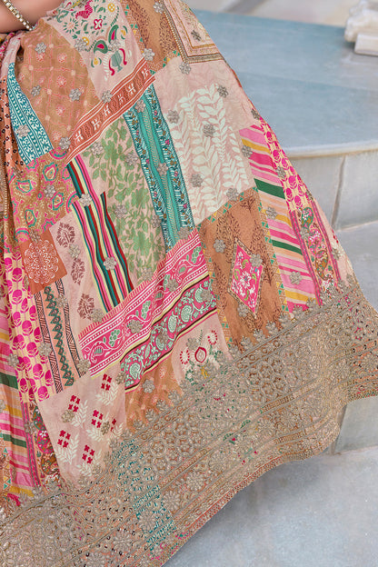 Festive lehenga choli with zari and lace border detailing