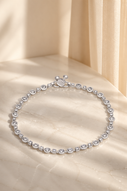 anklet with repeating round and square stone pattern detail