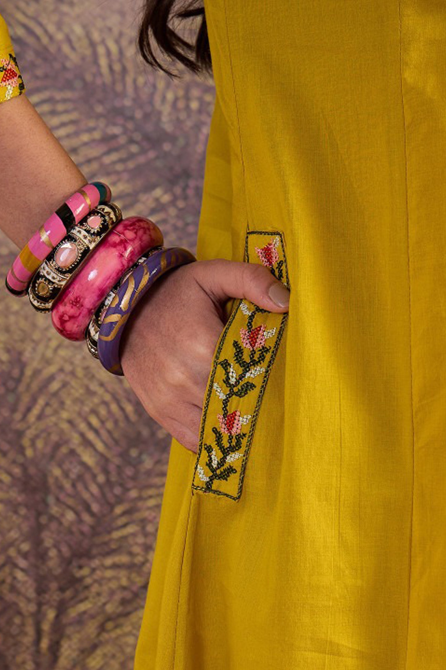 Floral Embroidered salwar kurta woman outfit in Mustard Yellow