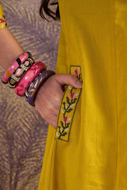 Floral Embroidered salwar kurta woman outfit in Mustard Yellow