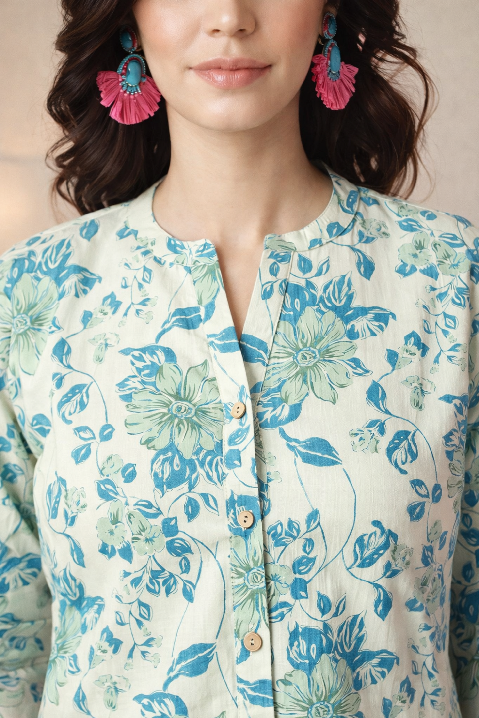 Close-up of floral printed cotton fabric texture