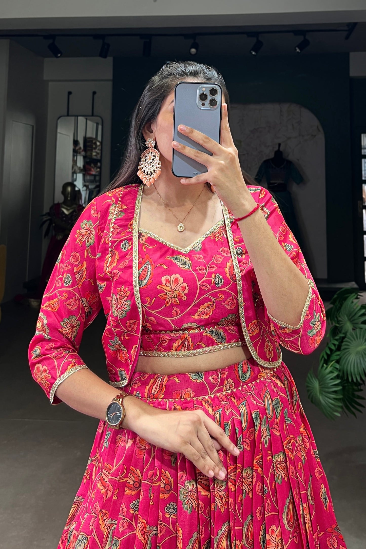 tussar silk lehenga choli with gota patti detailing close up