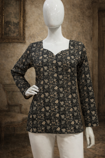black office wear top long sleeves styling view