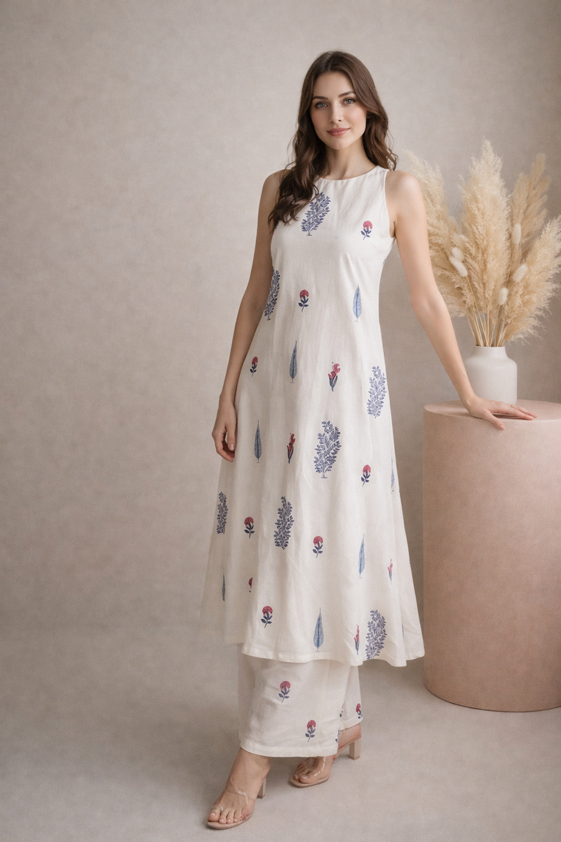 off white kurti for women front view floral print