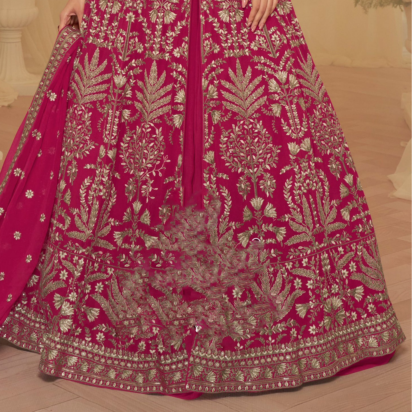 georgette fabric drape detail on anarkali dress
