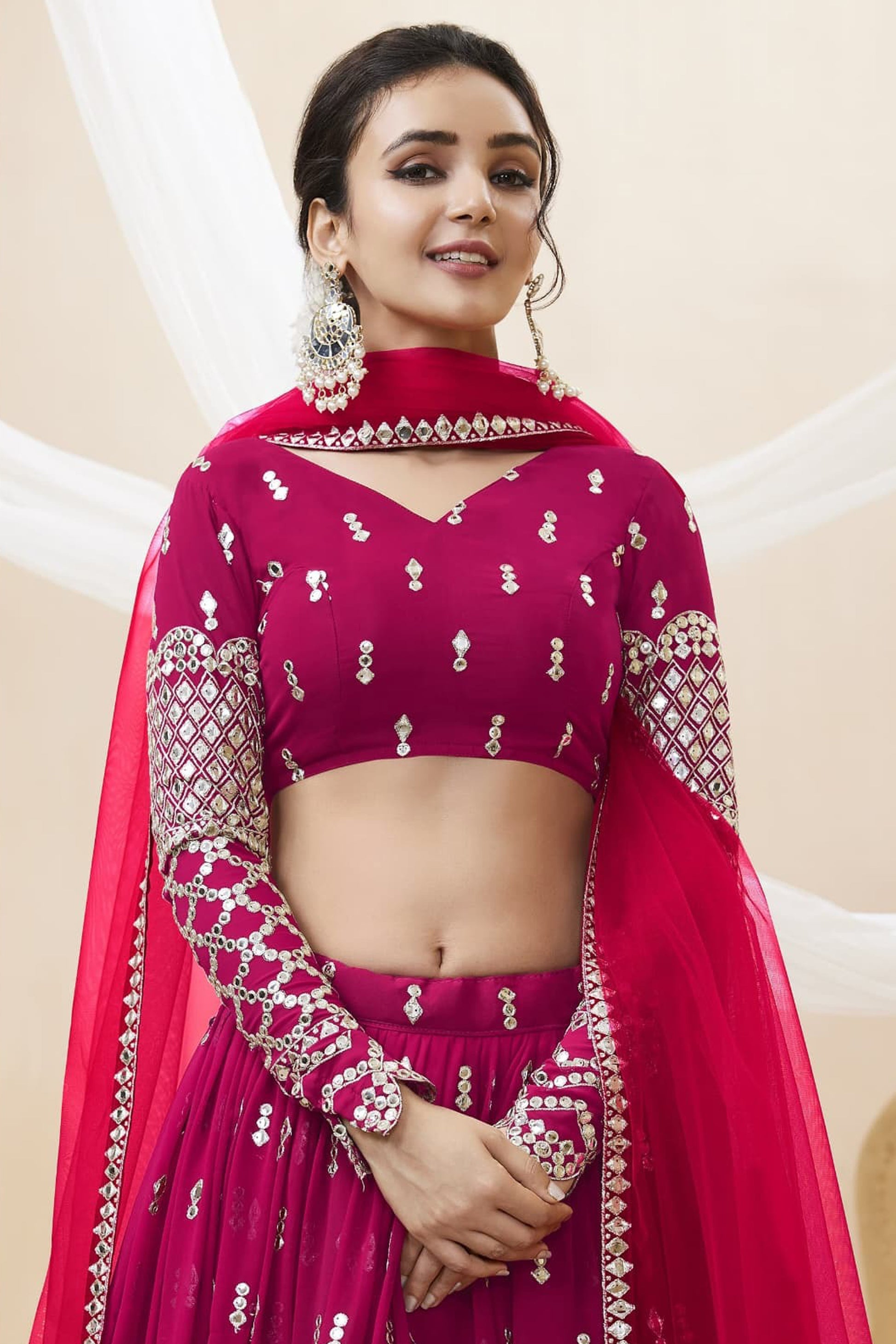 Reception-ready pink lehenga outfit with subtle shine