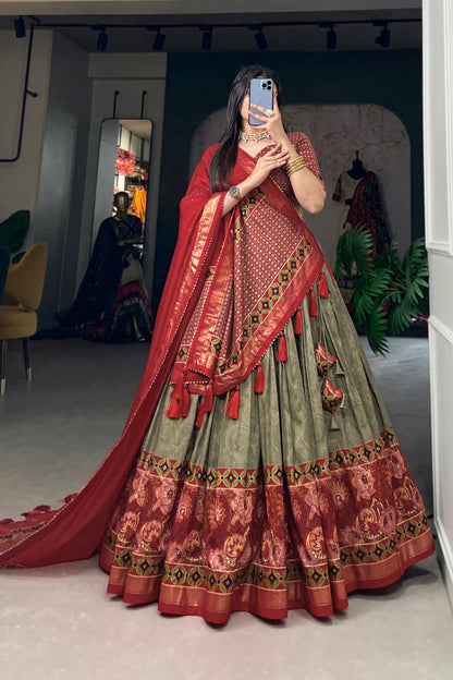 Green lehenga choli styled for wedding event
