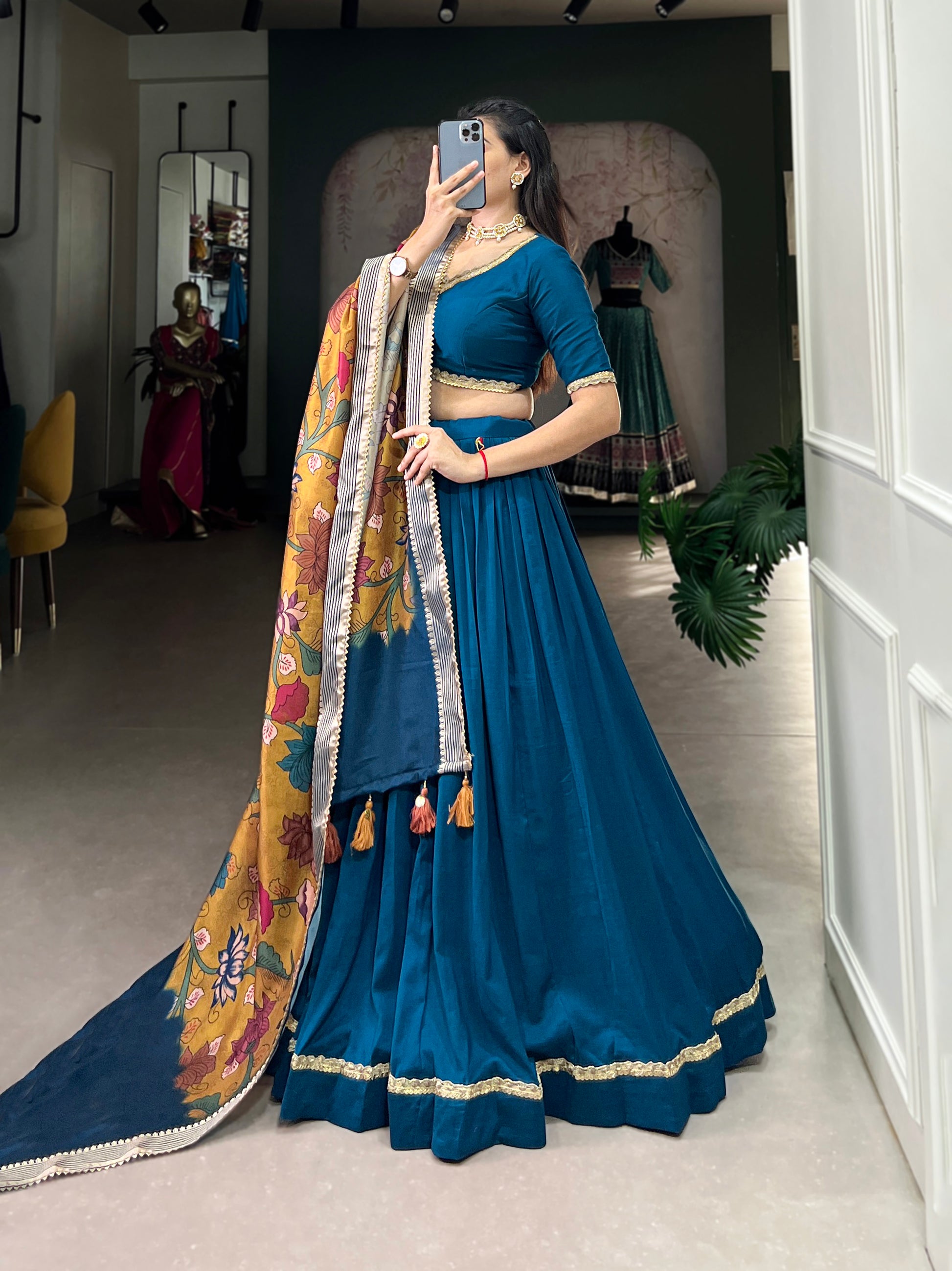 festive teal blue lehenga choli for navratri celebration