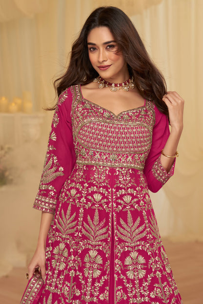 Pink colour wedding gown Anarkali back profile