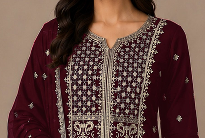 wine palazzo featuring Heavy Embroidered Sequence detailing