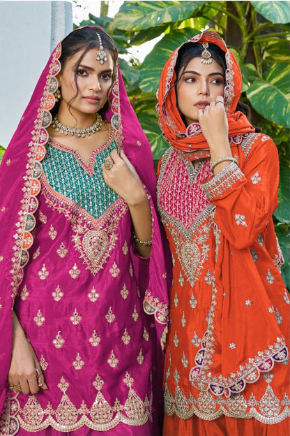 Multi Colors Chinon Top With Coordinated Palazzo Bottom
