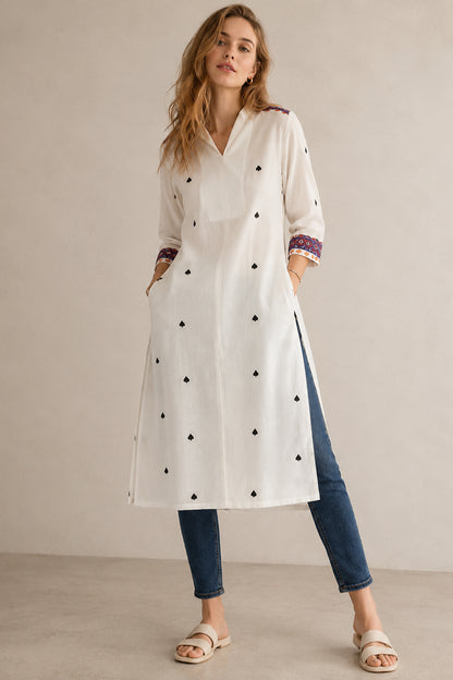 Geometric printed cotton kurti in relaxed silhouette
