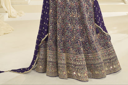Close up of georgette fabric texture in purple anarkali