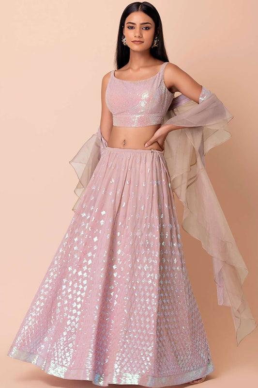 lehenga choli in pink colour sequins work blouse design