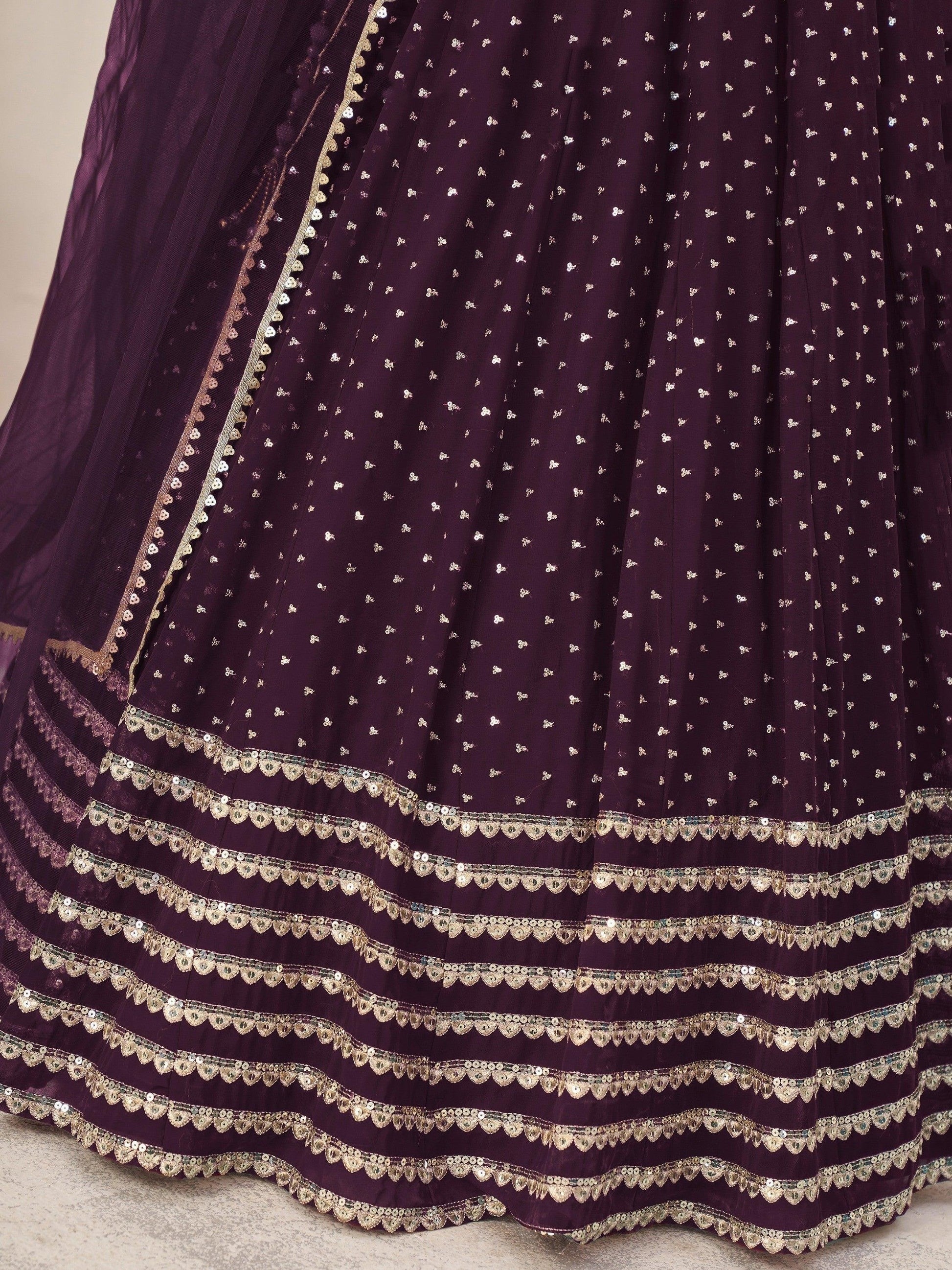 Wedding guest outfit Dark Purple lehenga choli full look