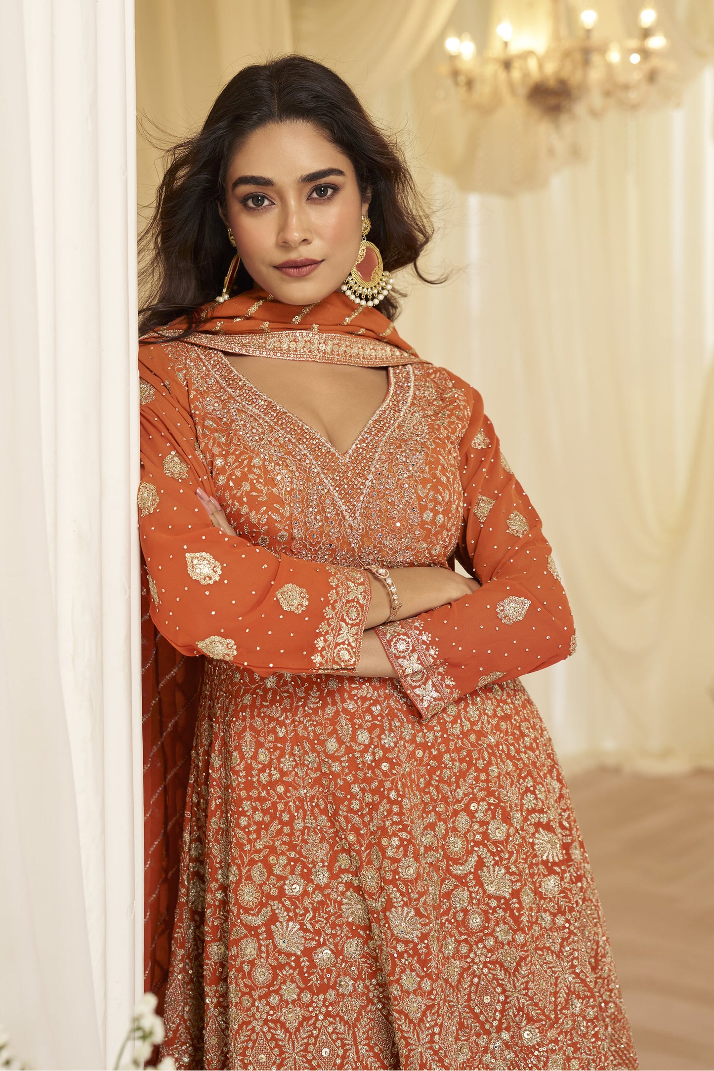 Sleeve embroidery detail with sparkling zarkan work