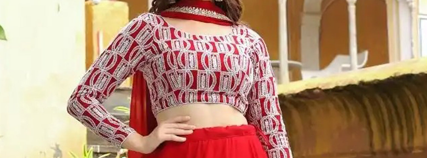 Georgette lehenga movement with thread embroidery work