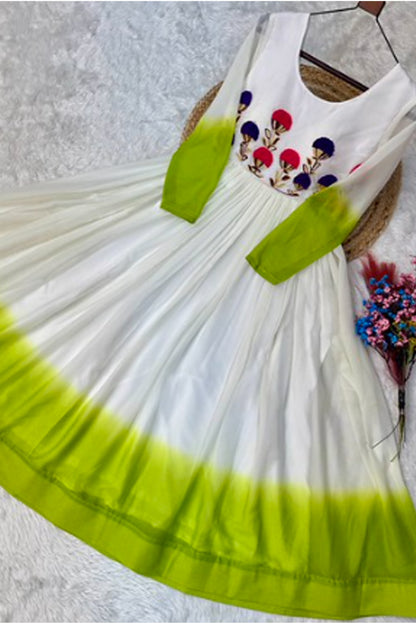Georgette gown with Embroidery Woolen thread work finish