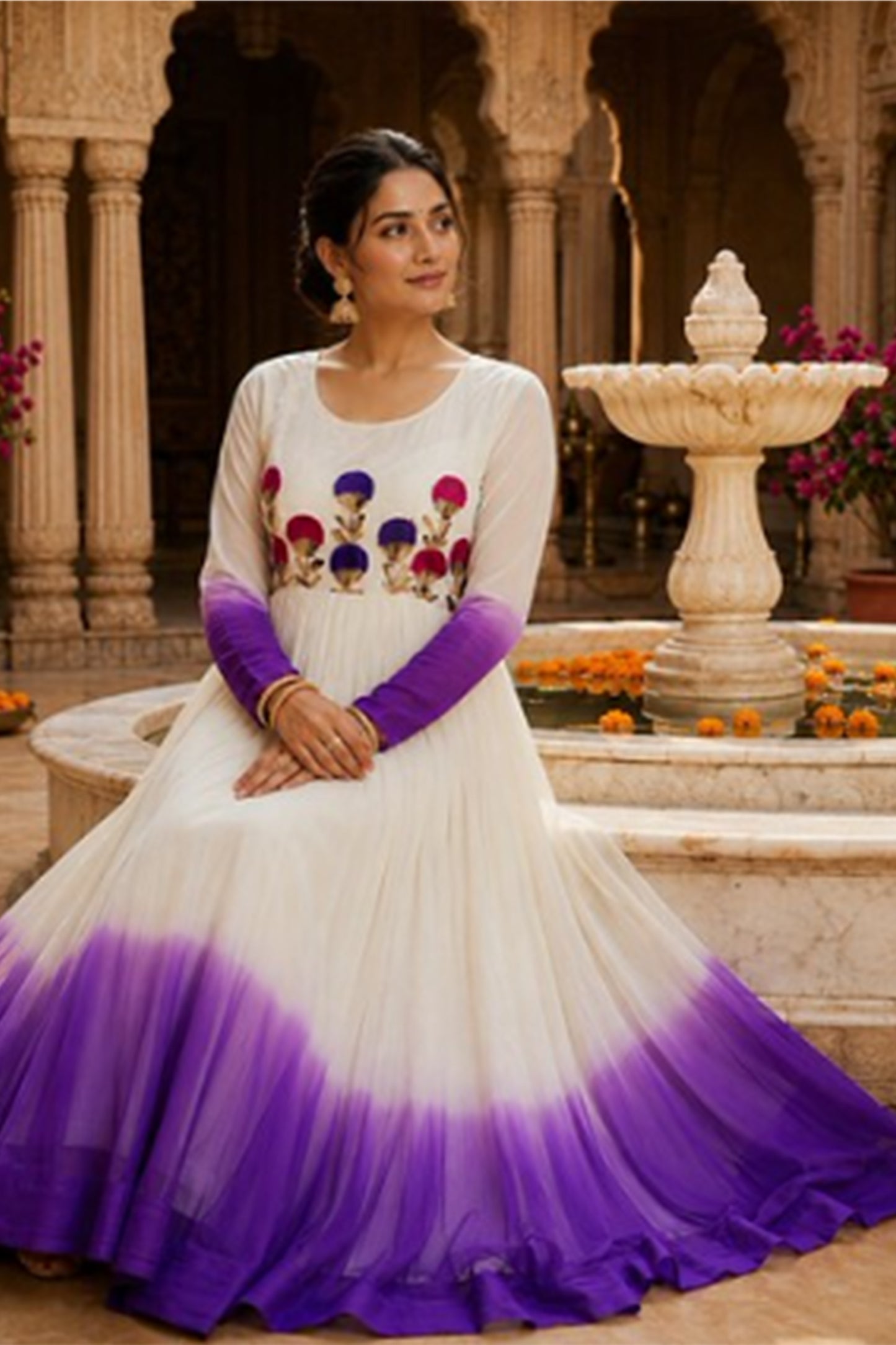 Georgette gown with Embroidery Woolen Thread Work
