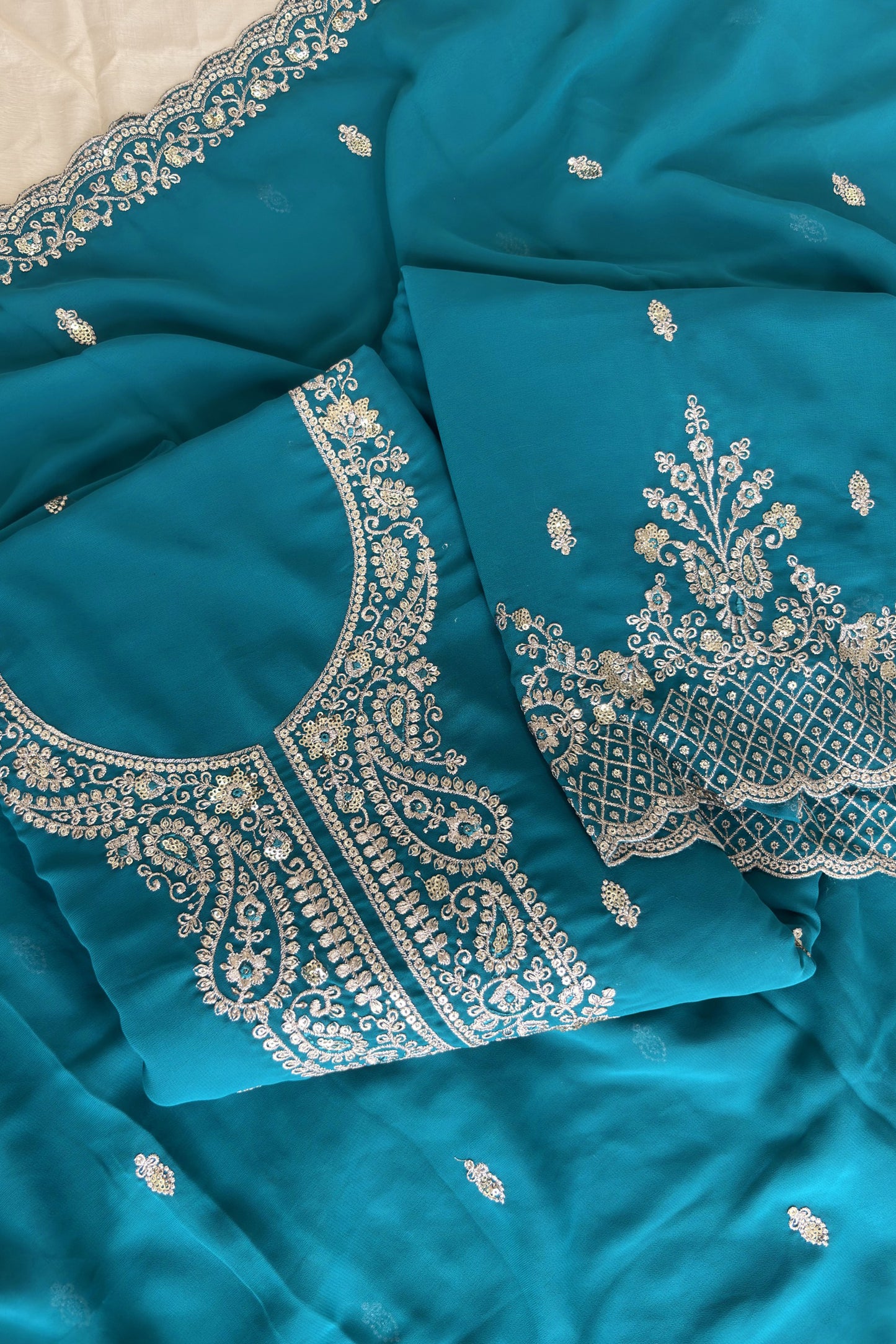  georgette with heavy thread sequin embroidery work