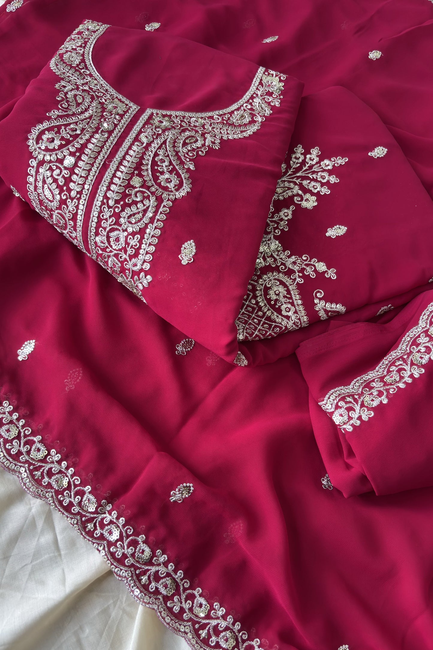 georgette with heavy thread sequin embroidery work