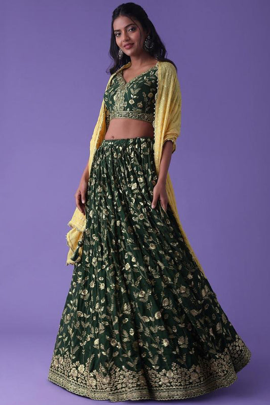 dark green lehenga choli full outfit composition