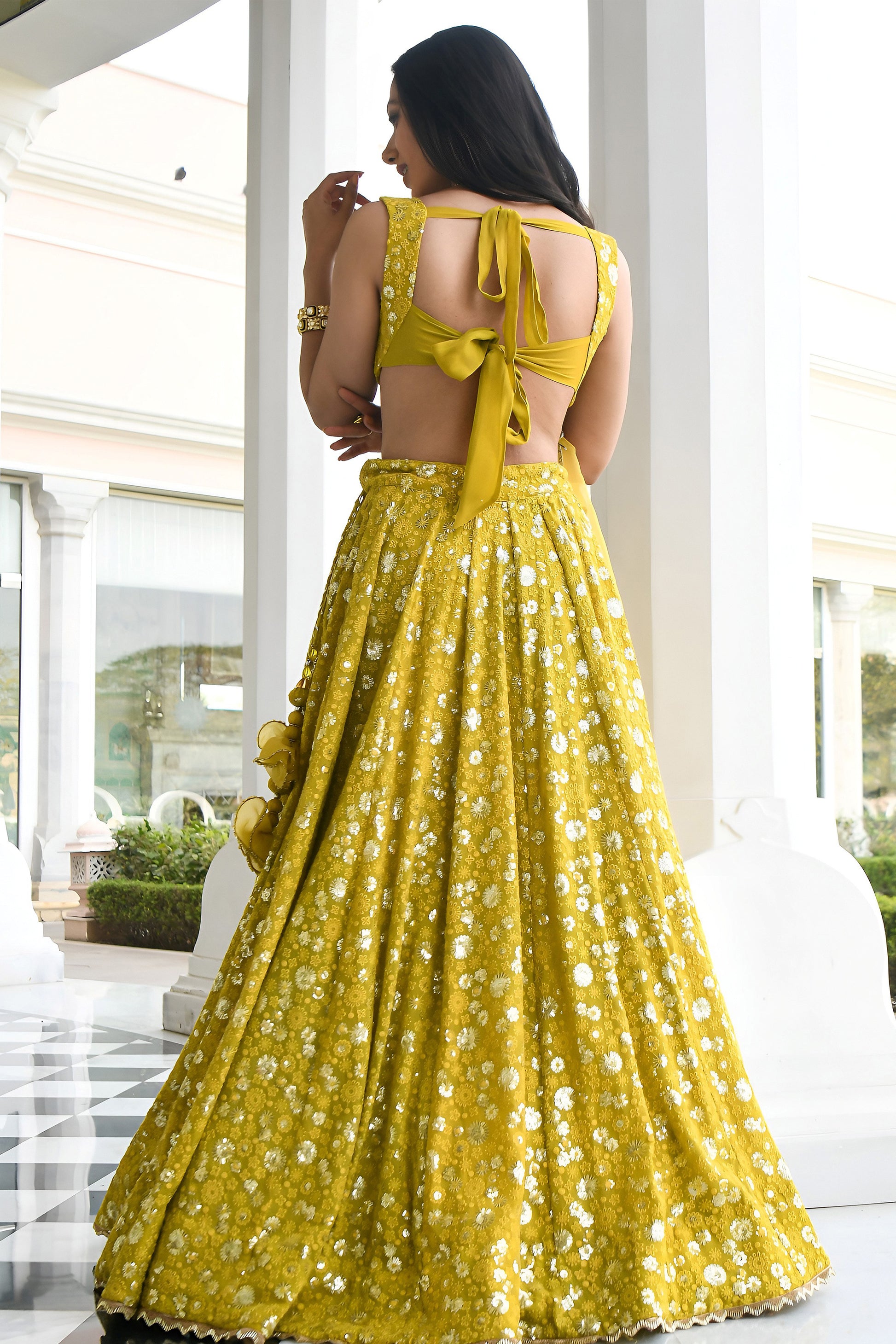 Georgette Haldi Lehenga Choli with festive finish