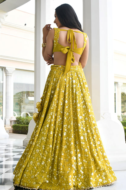 Georgette Haldi Lehenga Choli with festive finish