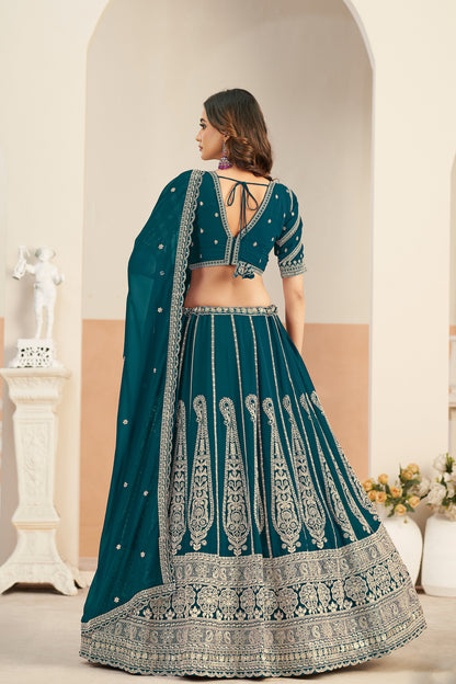 Wedding lehenga look in royal green with detailed work