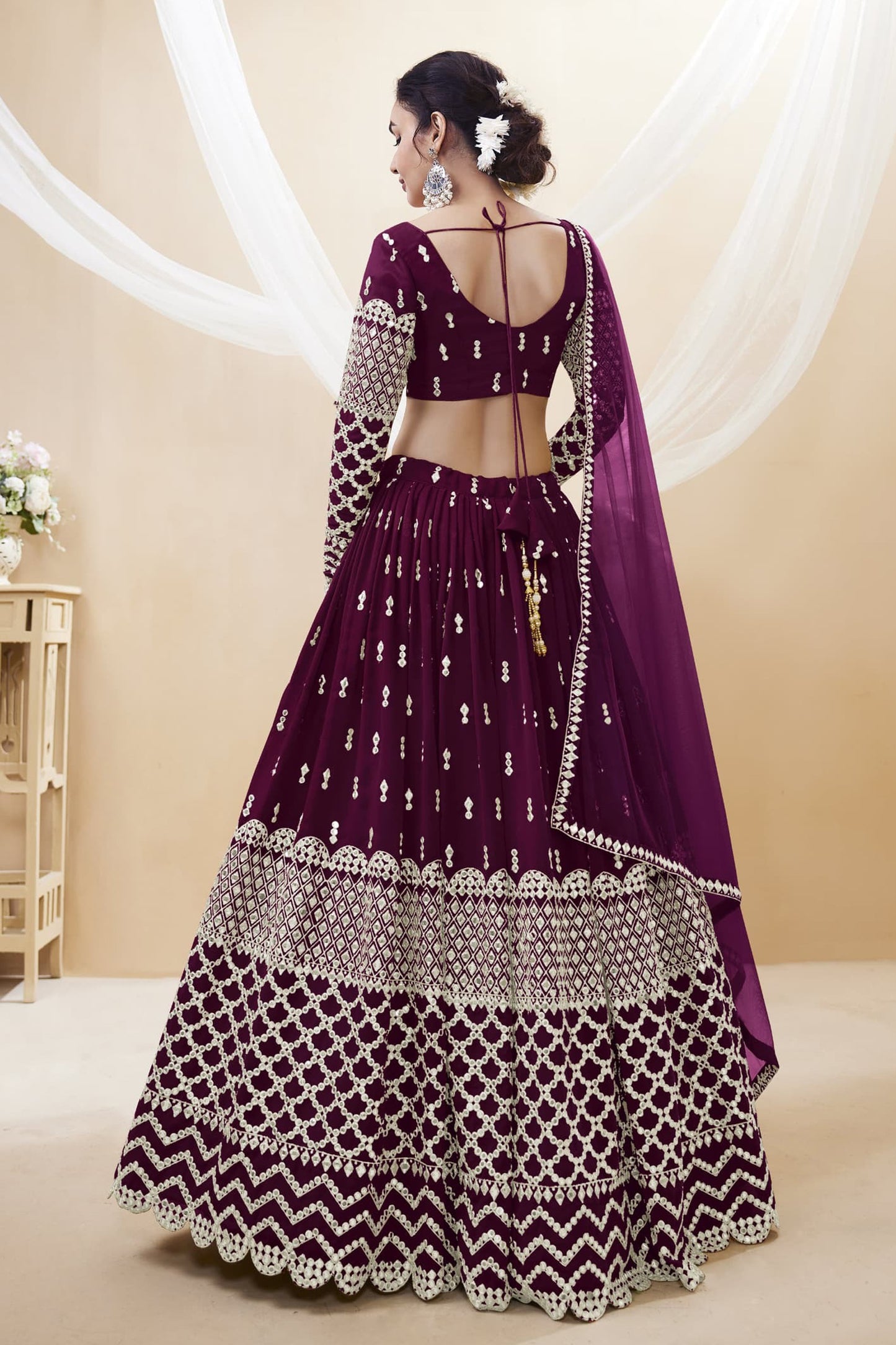 reception-ready dark purple bridal lehenga styling