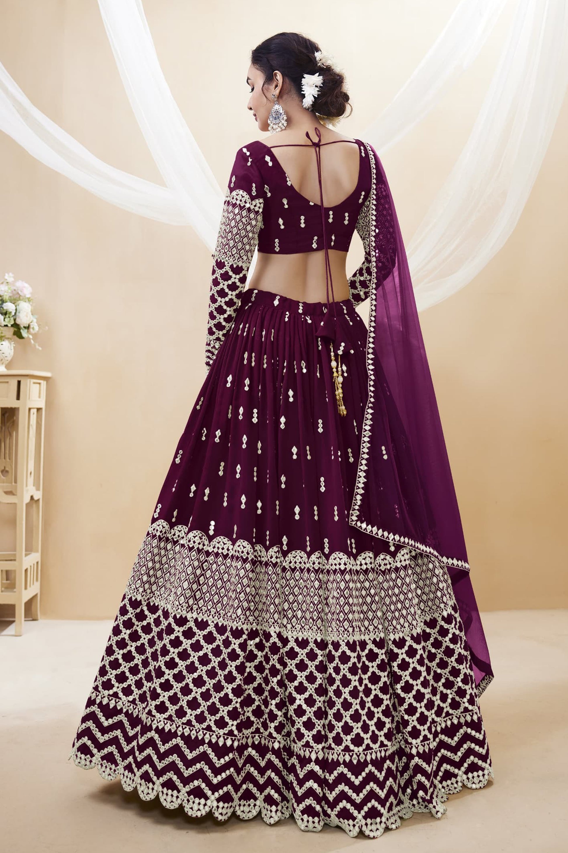 reception-ready dark purple bridal lehenga styling