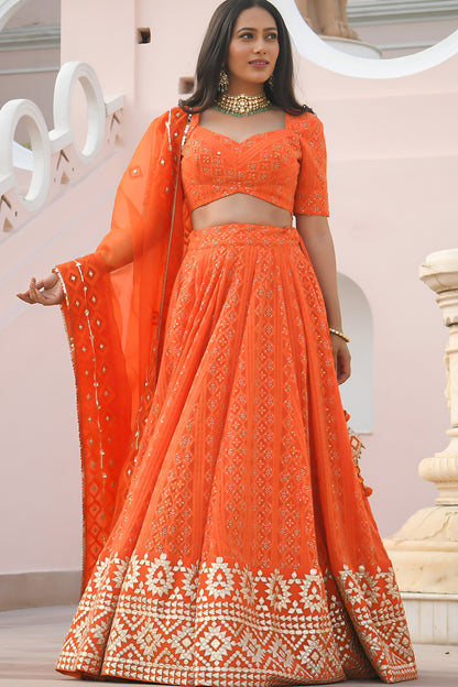Georgette lehenga choli with thread and gota-patti detailing