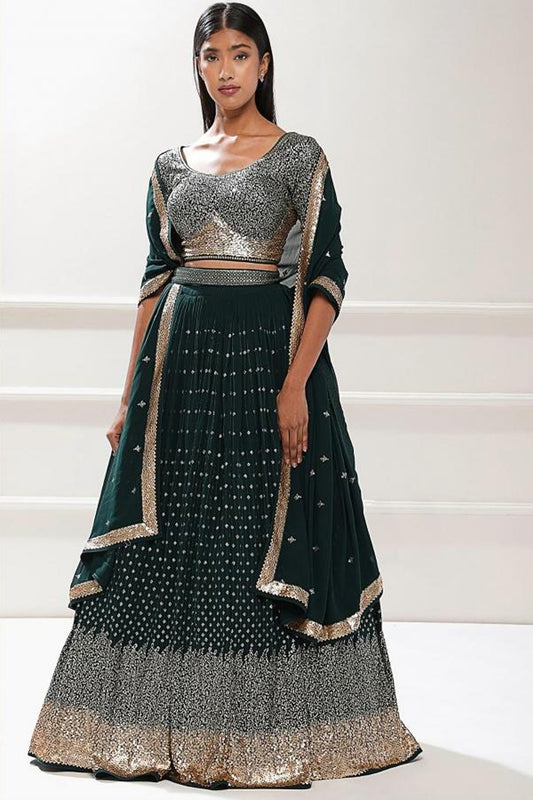 embroidered lehenga skirt detailing with Dori and sequins work