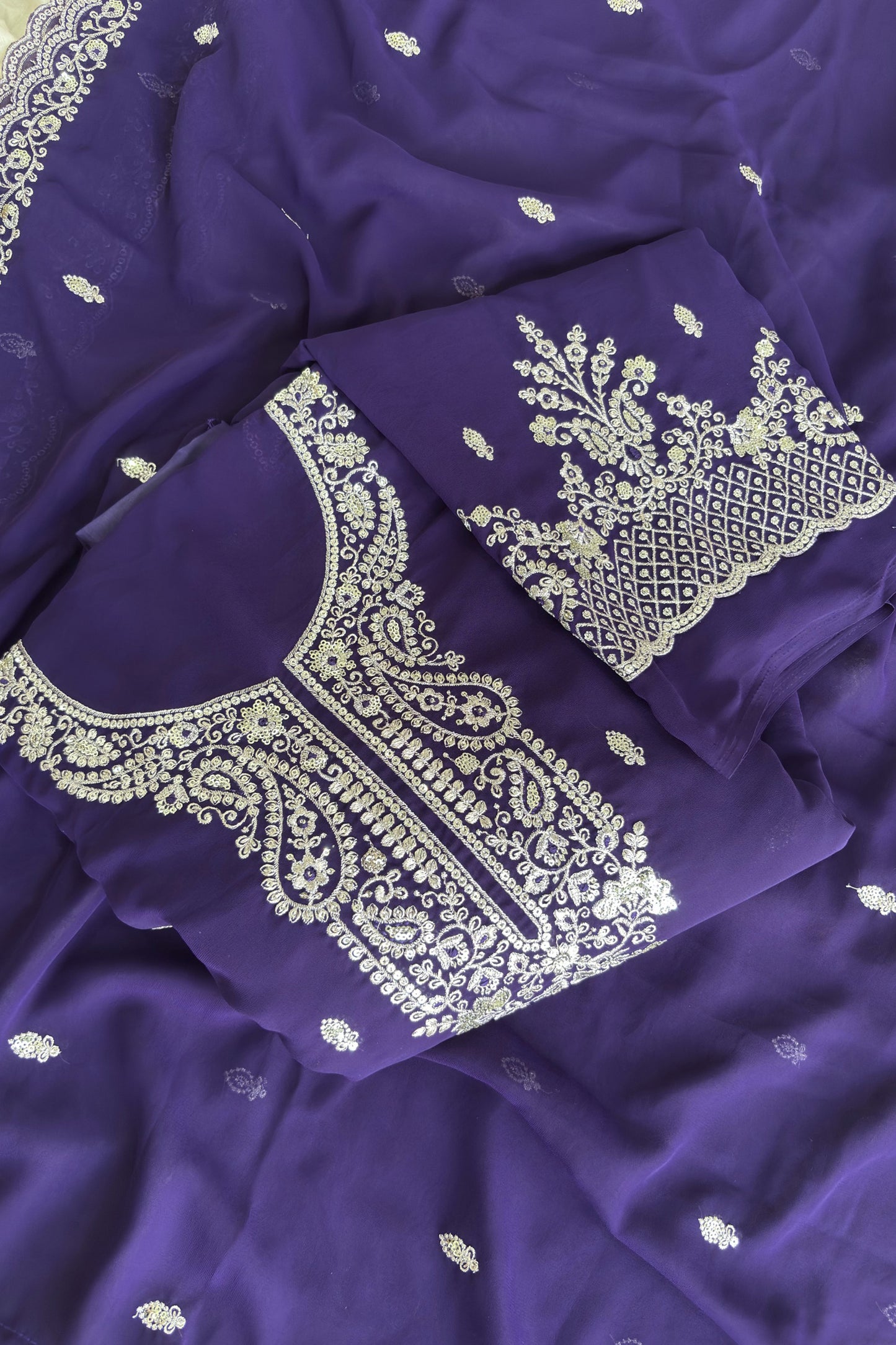 georgette with heavy thread sequin embroidery work