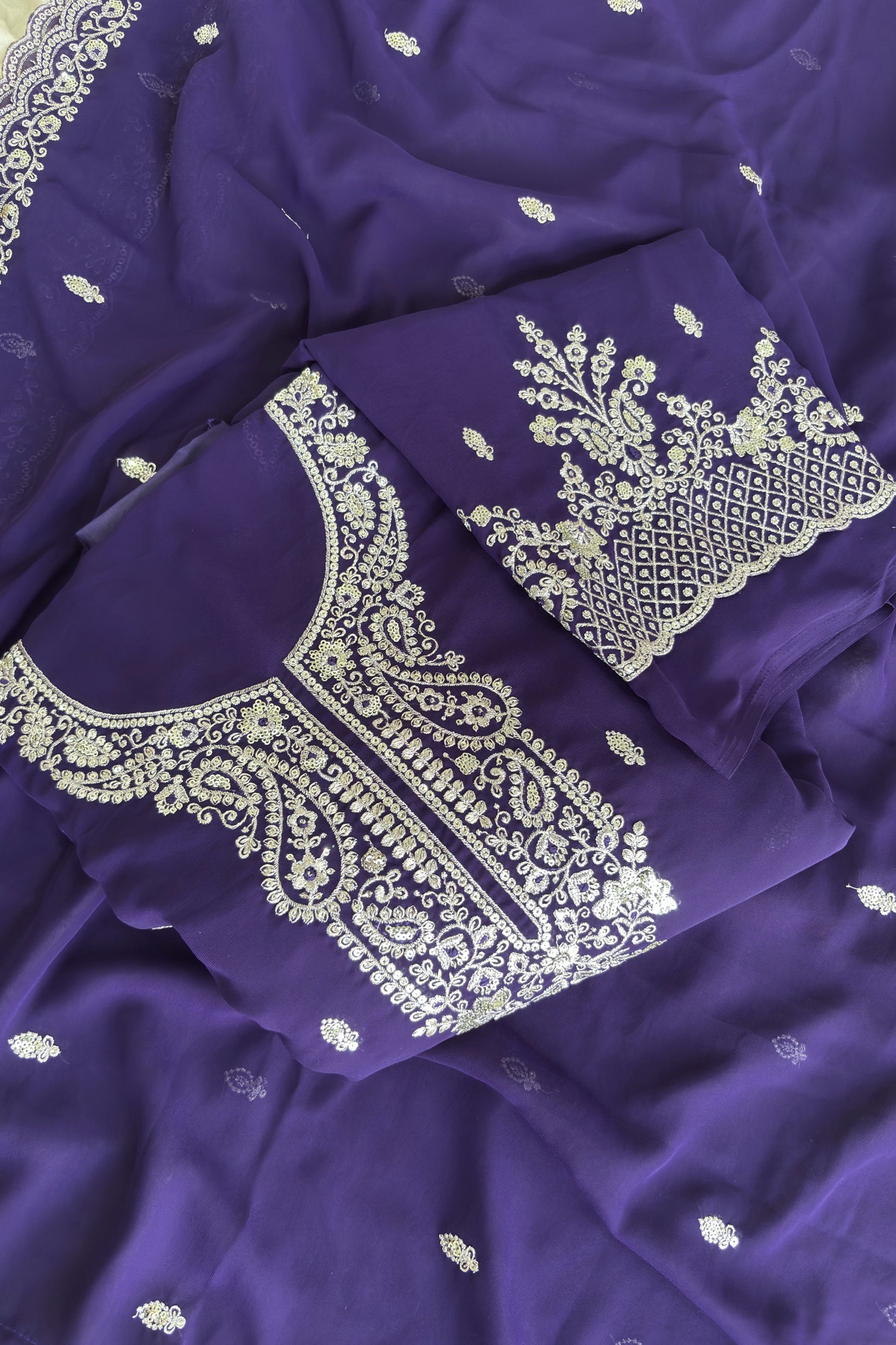 georgette with heavy thread sequin embroidery work