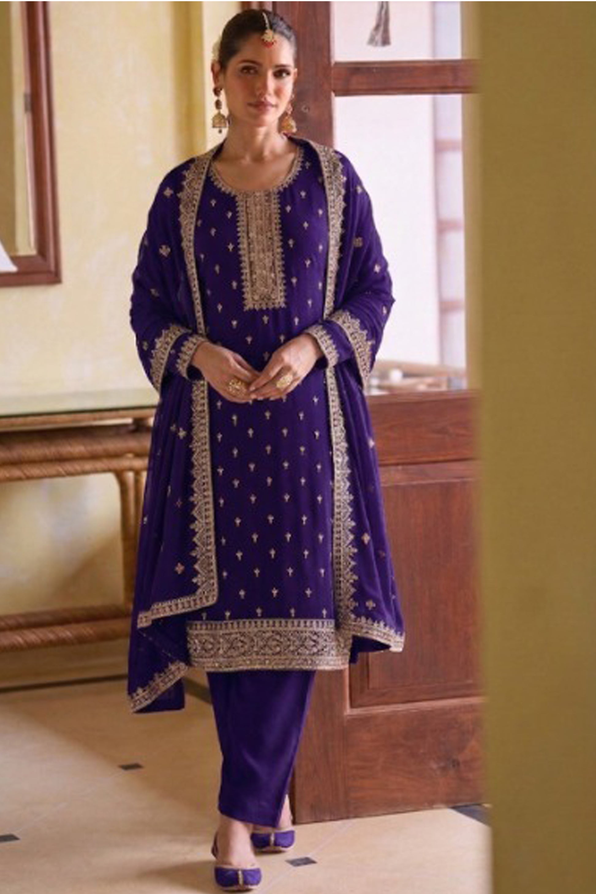 Traditional embroidery work on ready to wear salwar outfit