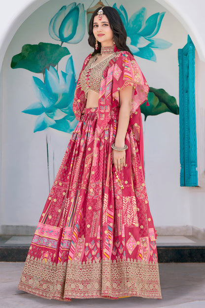 Girls ethnic lehenga choli set in Chinnon silk fabric