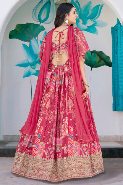 Girls lehenga choli in bright pink with zari embroidery