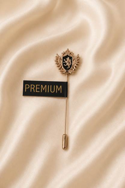shield design lapel pin brooch with dark center detail