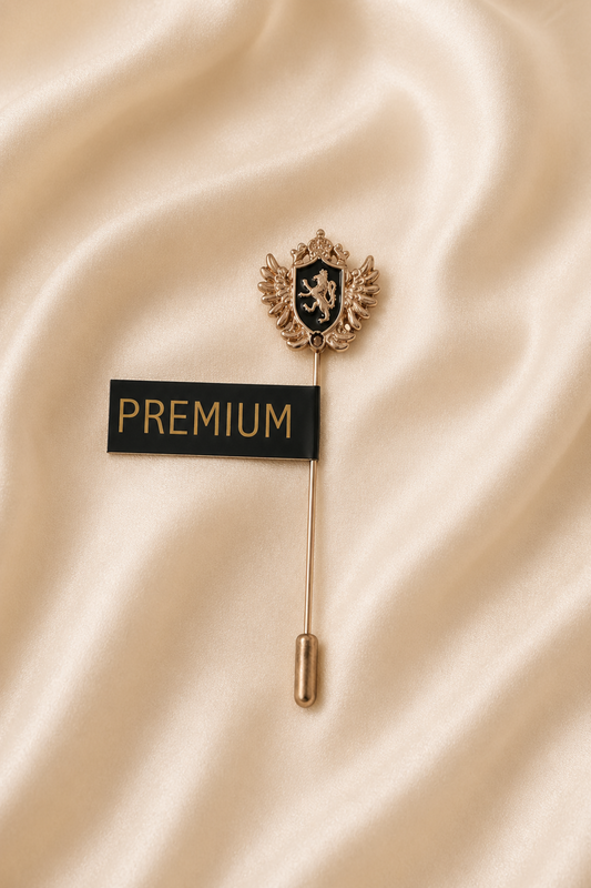shield design lapel pin brooch with dark center detail