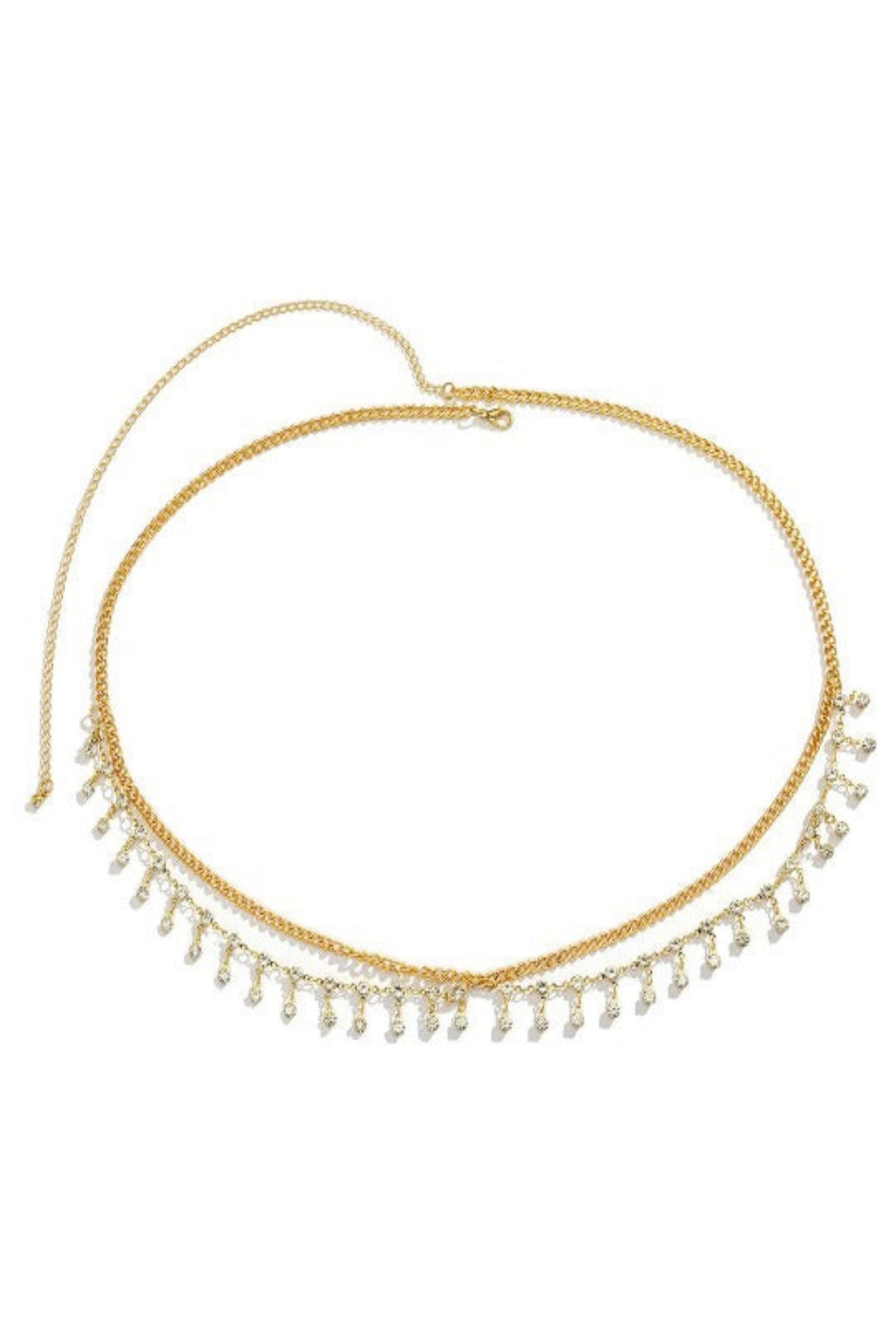 gold double chain waist chain with dangling clear stones